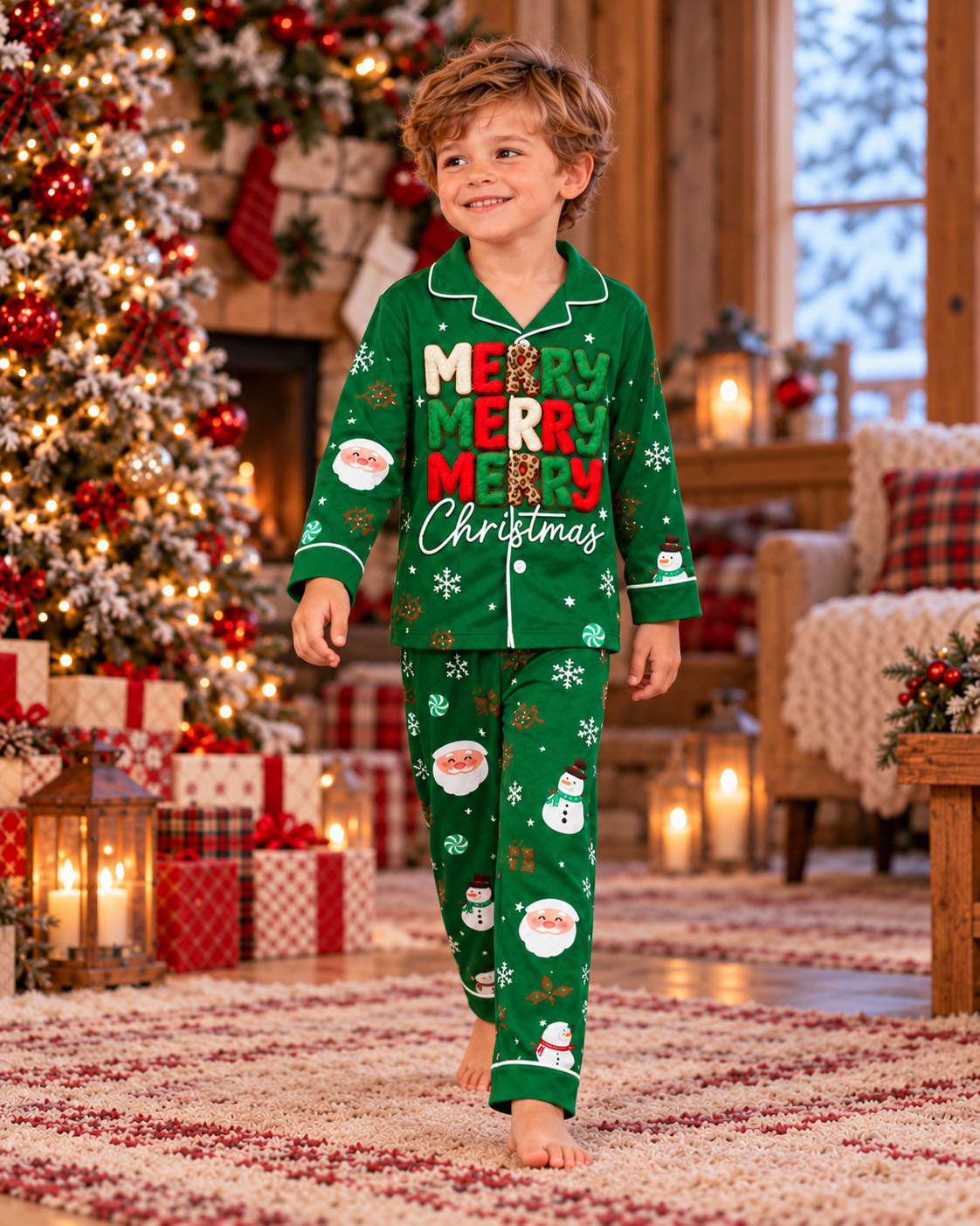 Festive Green Santa Christmas Pajama Sets