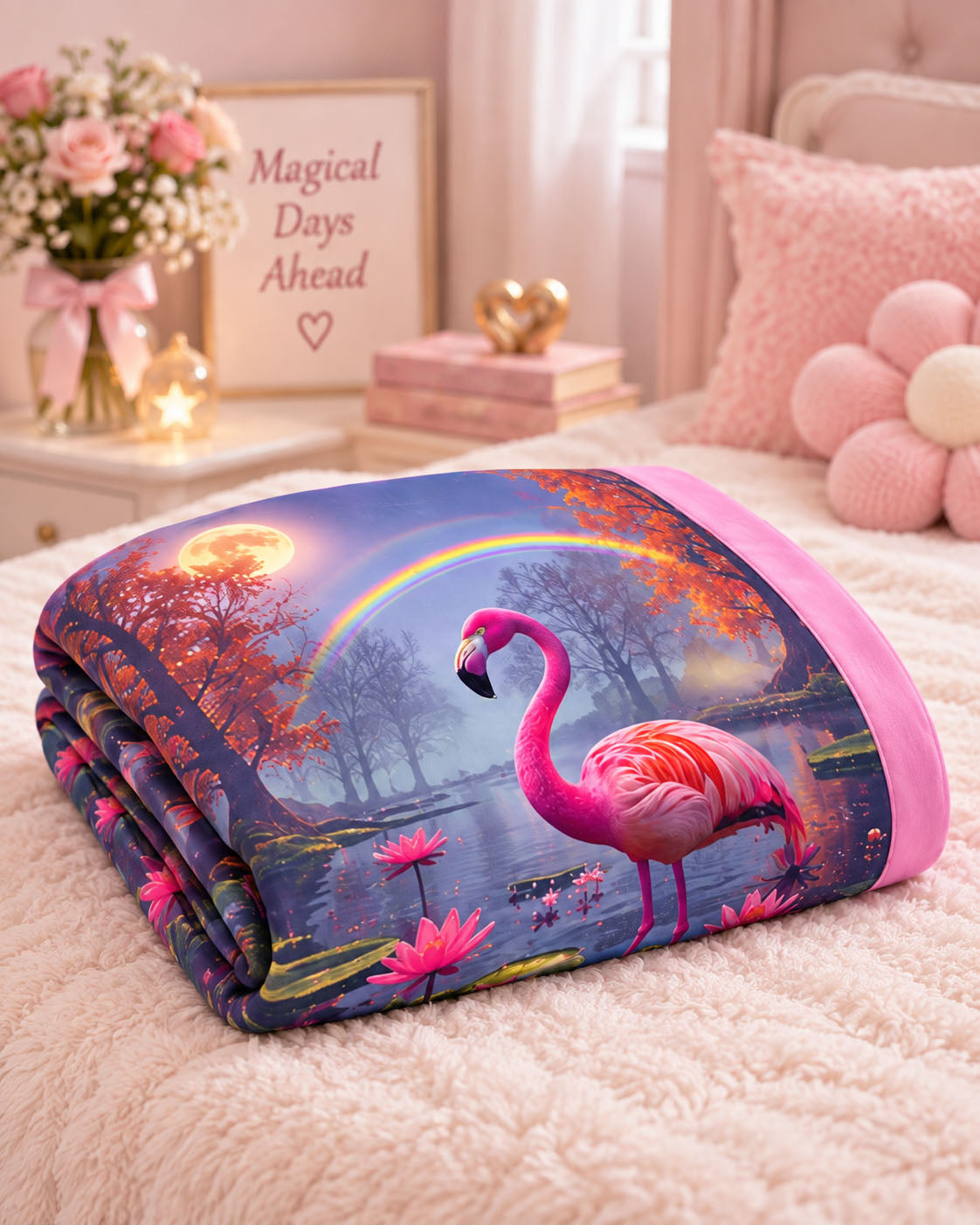 Flamingo Moon Garden Pure Cotton Blanket
