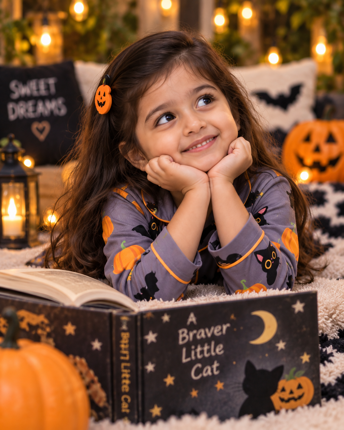 Midnight Kitty Halloween Pure Cotton Printed Pajama Set