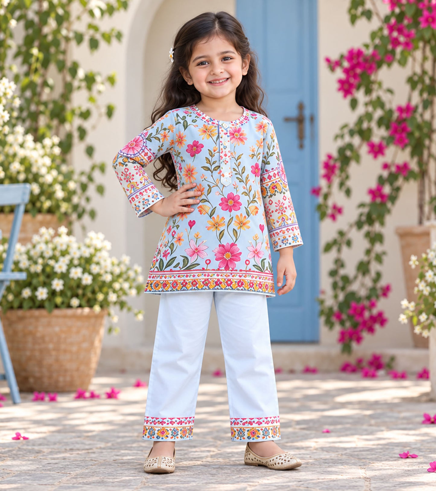 Spring Sky Girls Pyjama Kurta Set