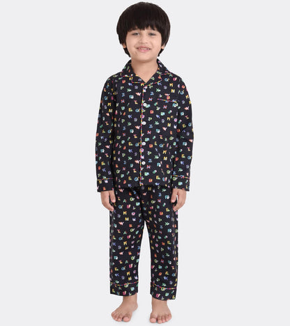 ABCD Black Printed Boys Nightsuit Set