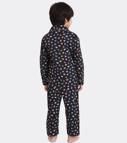 ABCD Black Printed Boys Nightsuit Set