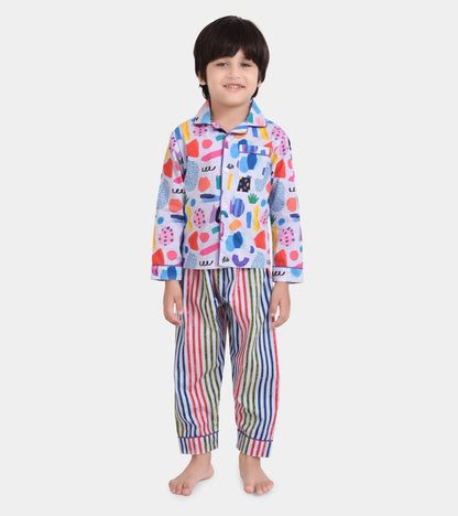 Abstract Stripe Printed Boys Nightsuit Set
