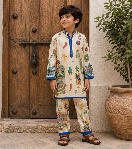 Artisan Blue Festive Pure Cotton Kurta Set