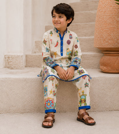Artisan Blue Festive Pure Cotton Kurta Set