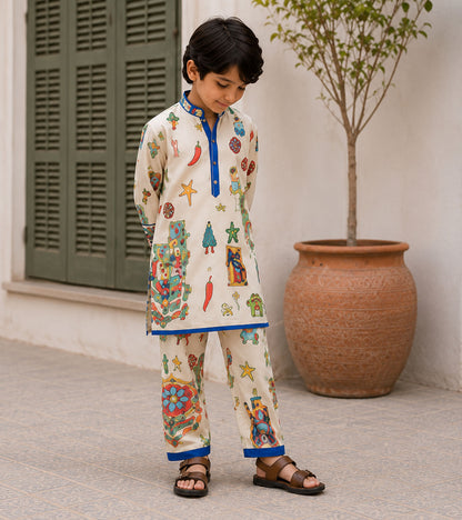 Artisan Blue Festive Pure Cotton Kurta Set