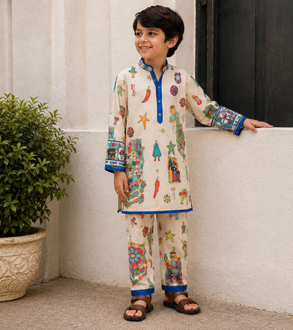 Artisan Blue Festive Pure Cotton Kurta Set