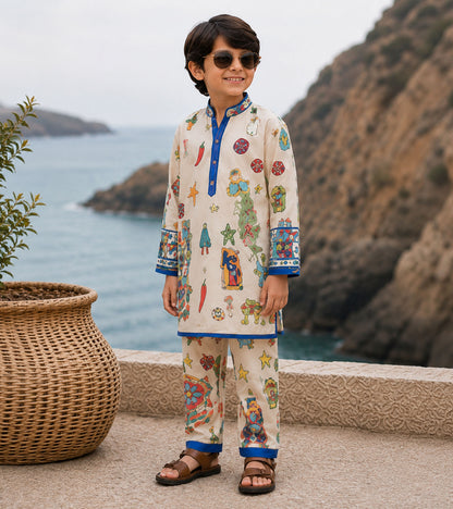 Artisan Blue Festive Pure Cotton Kurta Set