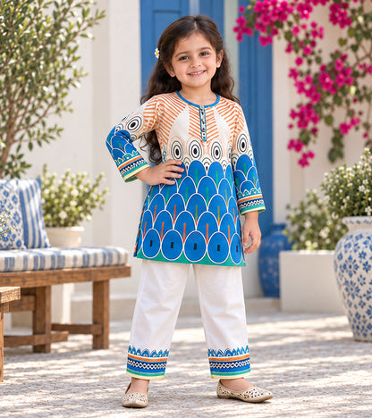 Azure Peacock Girls Pyjama Kurta Set