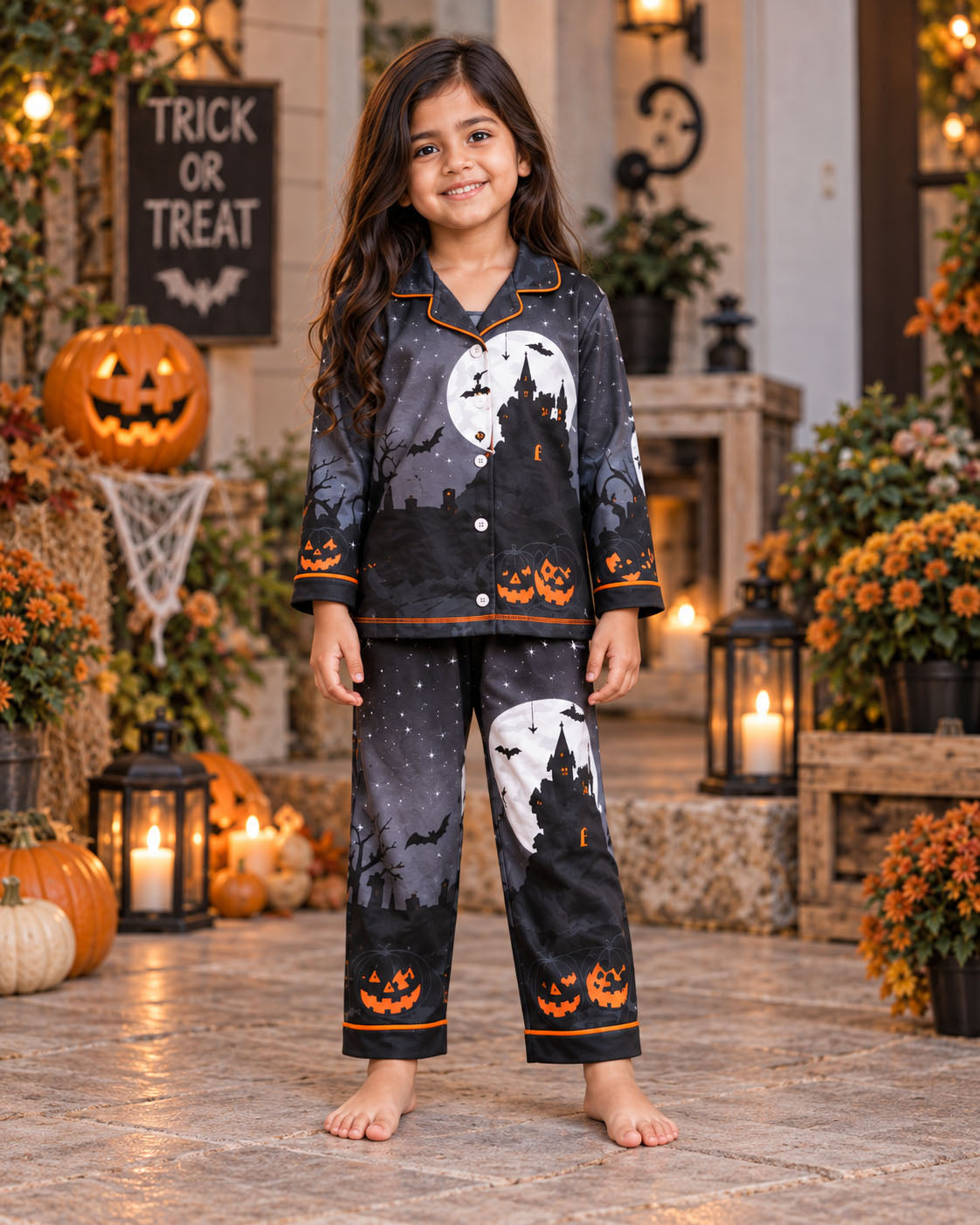 Bats & Castle  Halloween Pure Cotton Printed Pajama Set