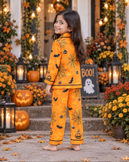 Pumpkin &amp; Spiderweb Pure Cotton Printed Pajama Set
