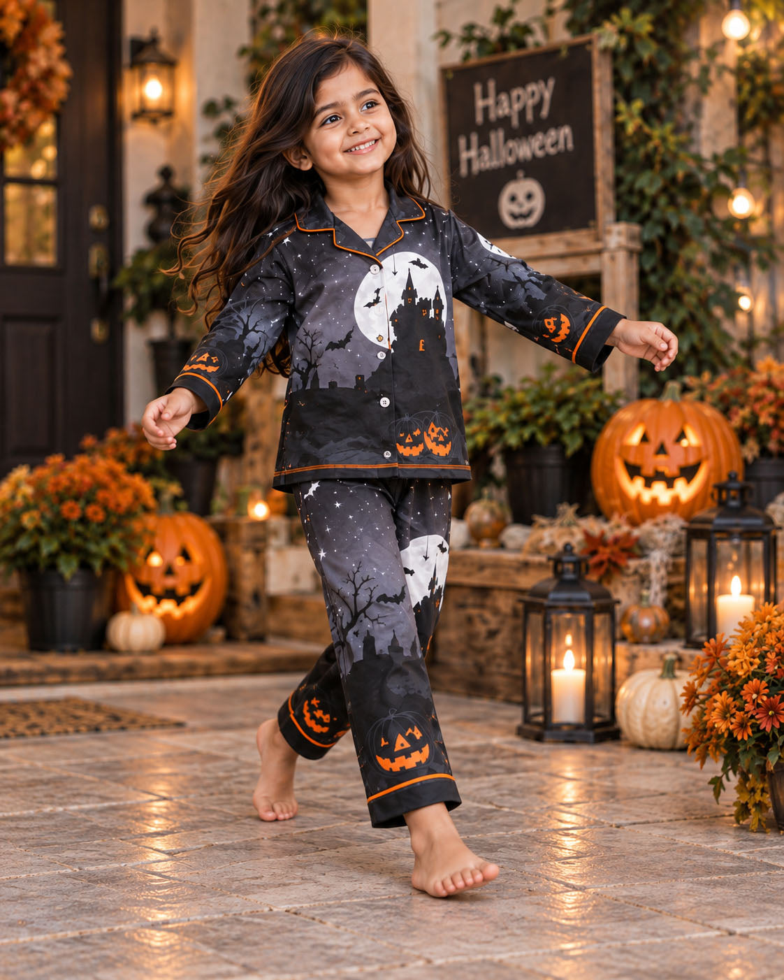 Bats & Castle  Halloween Pure Cotton Printed Pajama Set