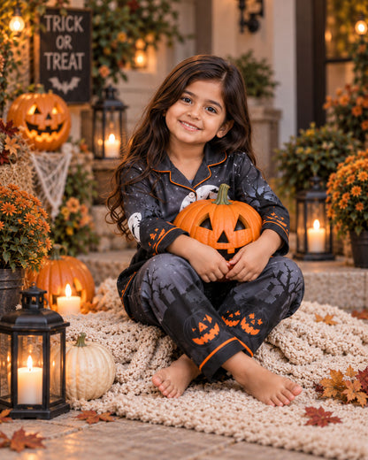 Bats & Castle  Halloween Pure Cotton Printed Pajama Set