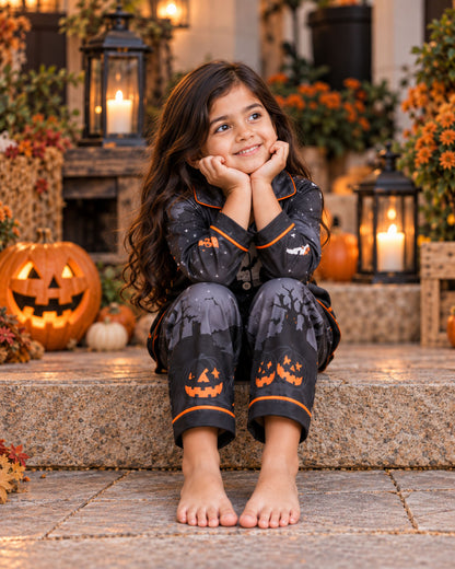 Bats & Castle  Halloween Pure Cotton Printed Pajama Set