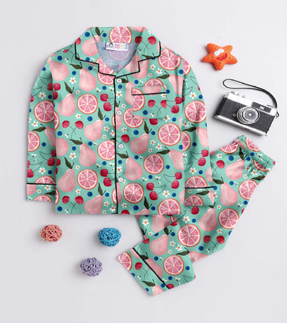 Beauty Fruit Printed Girls Pure Cotton Nightsuit Set