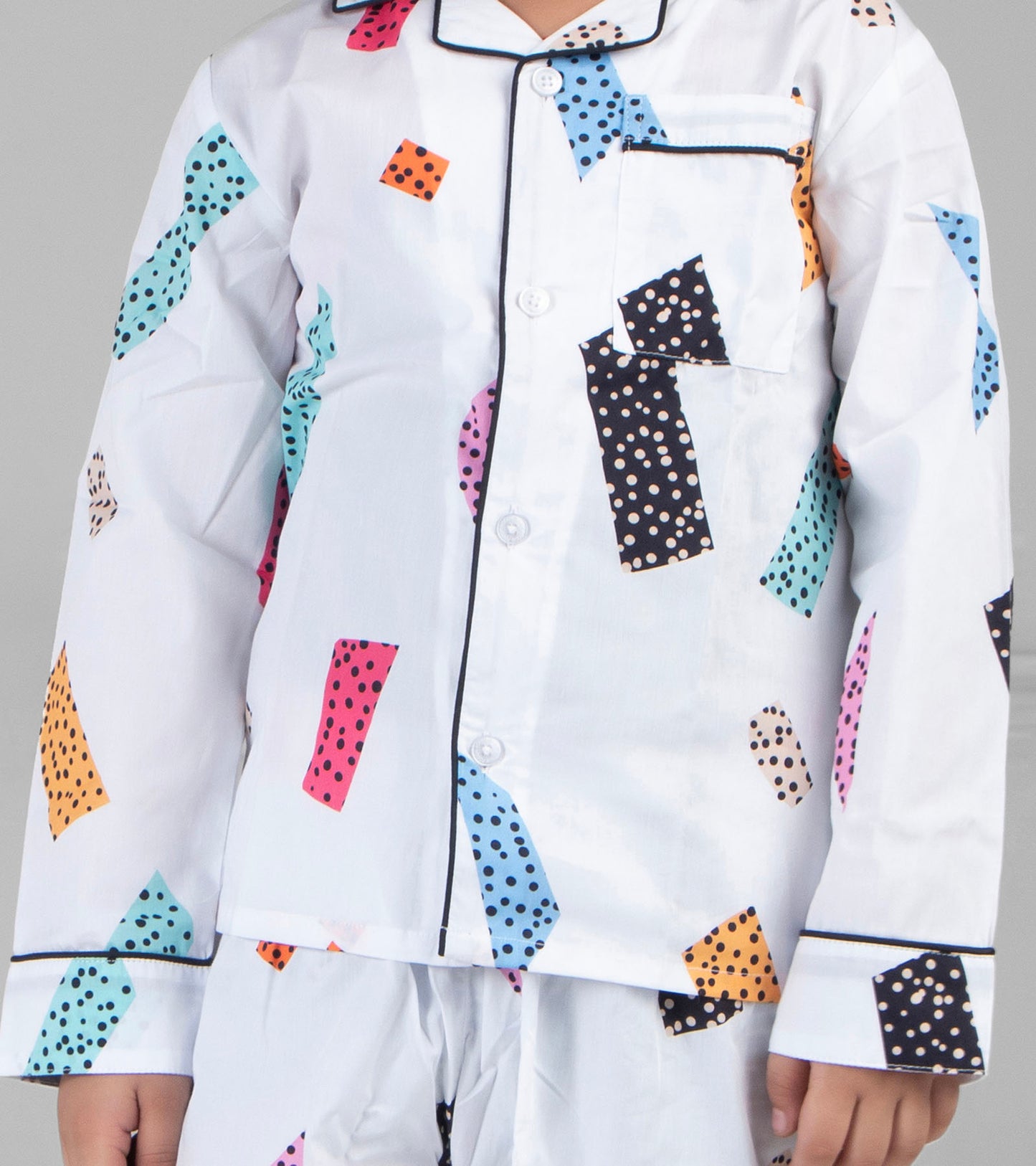 White Blocks Printed Boys Night Suit Set