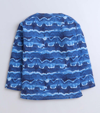 Wavy Blue Tie-dye Printed Pyjama Kurta Set