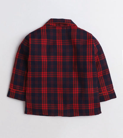 Blue and Red Checks Christmas Printed Nightsuit Set