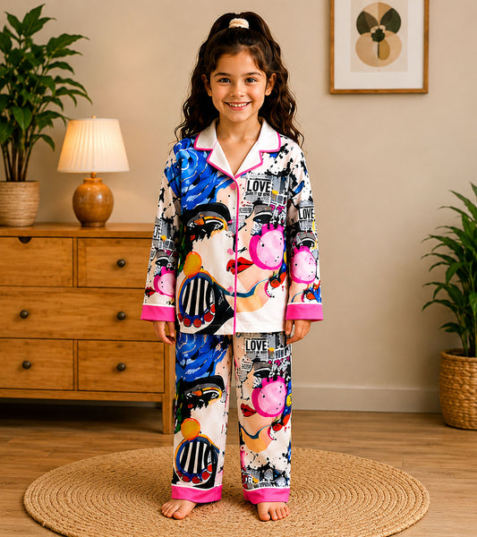 Bubble Pop Printed Girls Pure Cotton Nightsuit Set