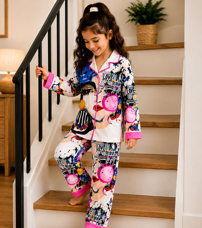 Bubble Pop Printed Girls Pure Cotton Nightsuit Set