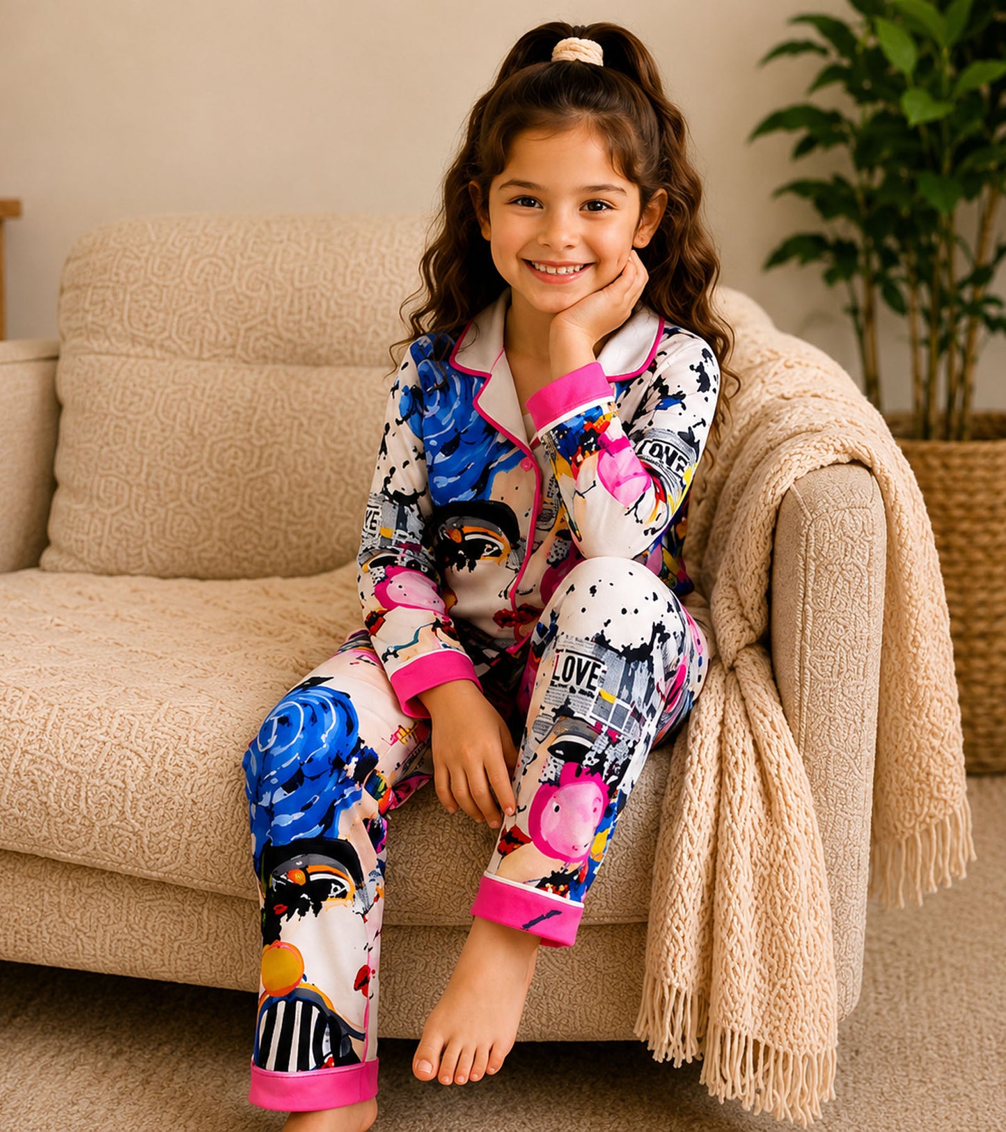 Bubble Pop Printed Girls Pure Cotton Nightsuit Set