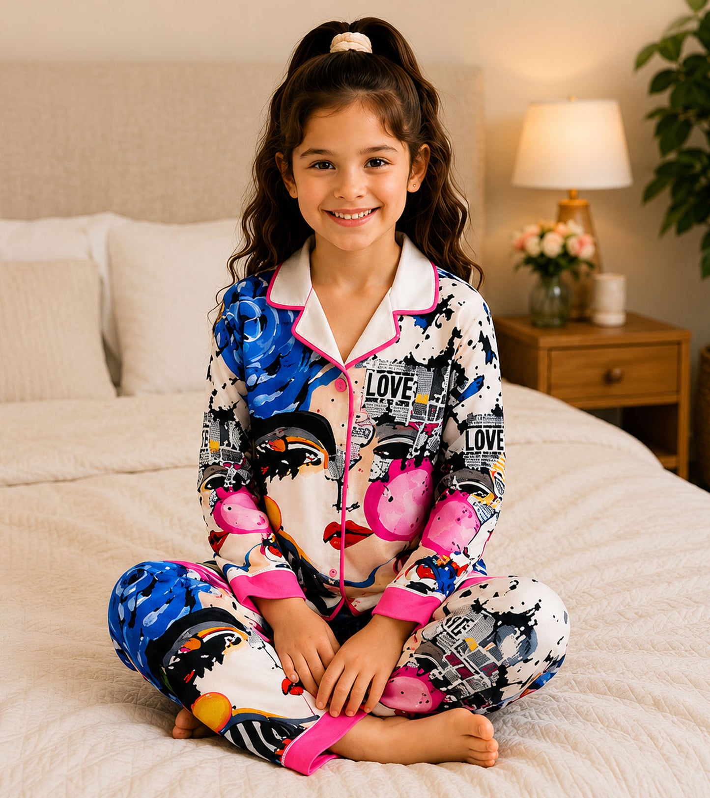 Bubble Pop Printed Girls Pure Cotton Nightsuit Set
