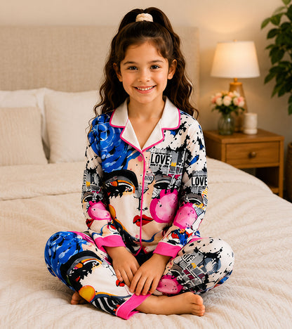 Bubble Pop Printed Girls Pure Cotton Nightsuit Set