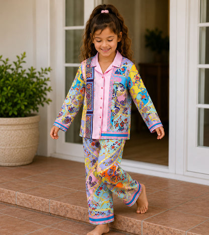 Candy Melody Printed Girls Pure Cotton Nightsuit Set