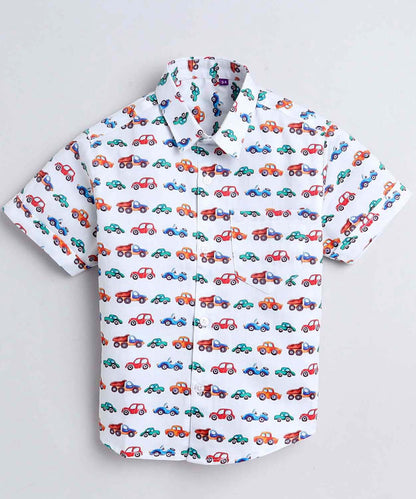 Car Print Pure Cotton Half Sleeve Shirt For Boys