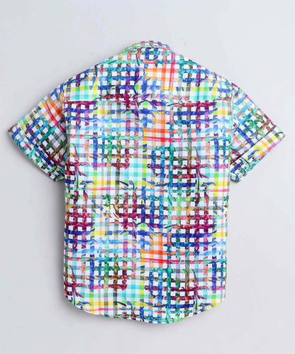 Checks Print Pure Cotton Half Sleeve Shirt For Boys