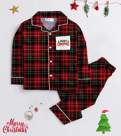 Checks  Pure Cotton Christmas Printed Nightsuit Set