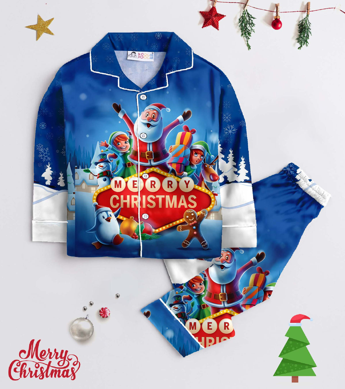 Christmas Celebration Gift Pure Cotton Christmas Printed Nightsuit Set