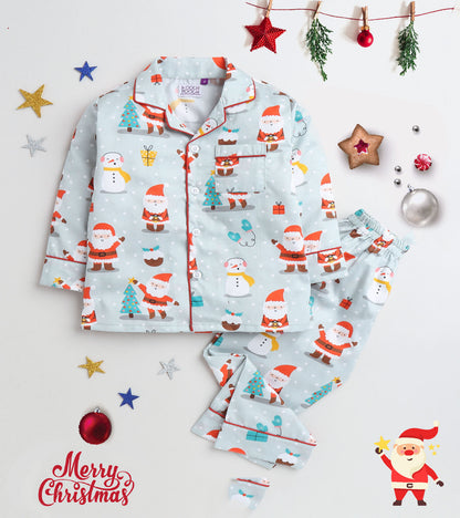 Christmas Grey Santa Printed Nightsuit Set