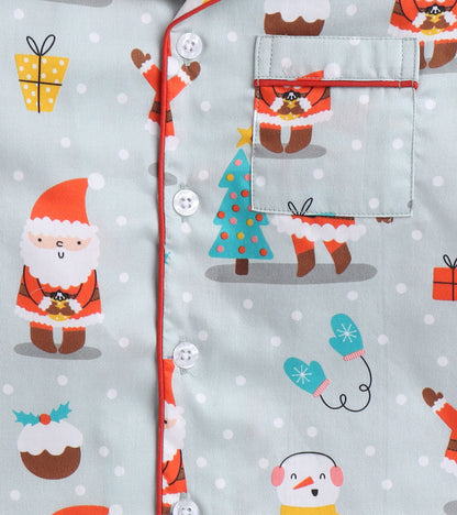Christmas Grey Santa Printed Nightsuit Set