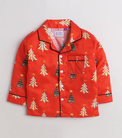 Christmas Tree Red Printed Nightsuit Set