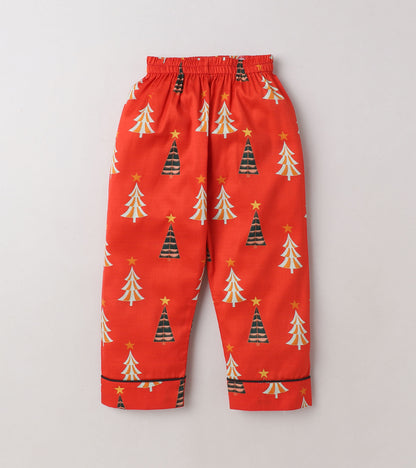 Christmas Tree Red Printed Nightsuit Set