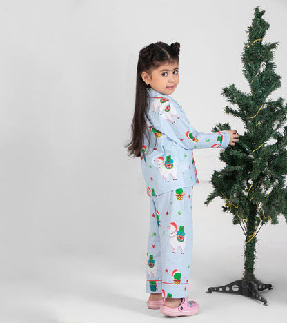 Christmas with Lama Printed Nightsuit Set