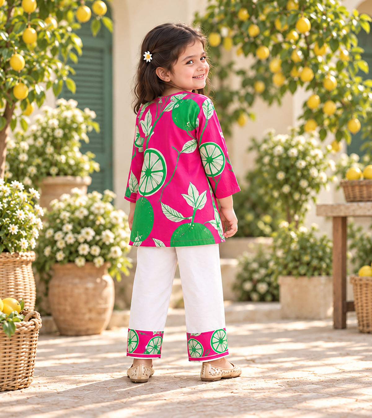 Citrus Pop Girls Pyjama Kurta Set
