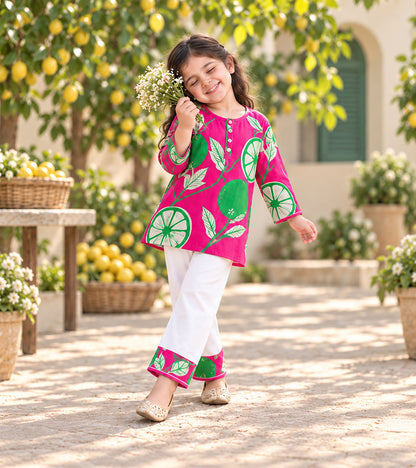 Citrus Pop Girls Pyjama Kurta Set
