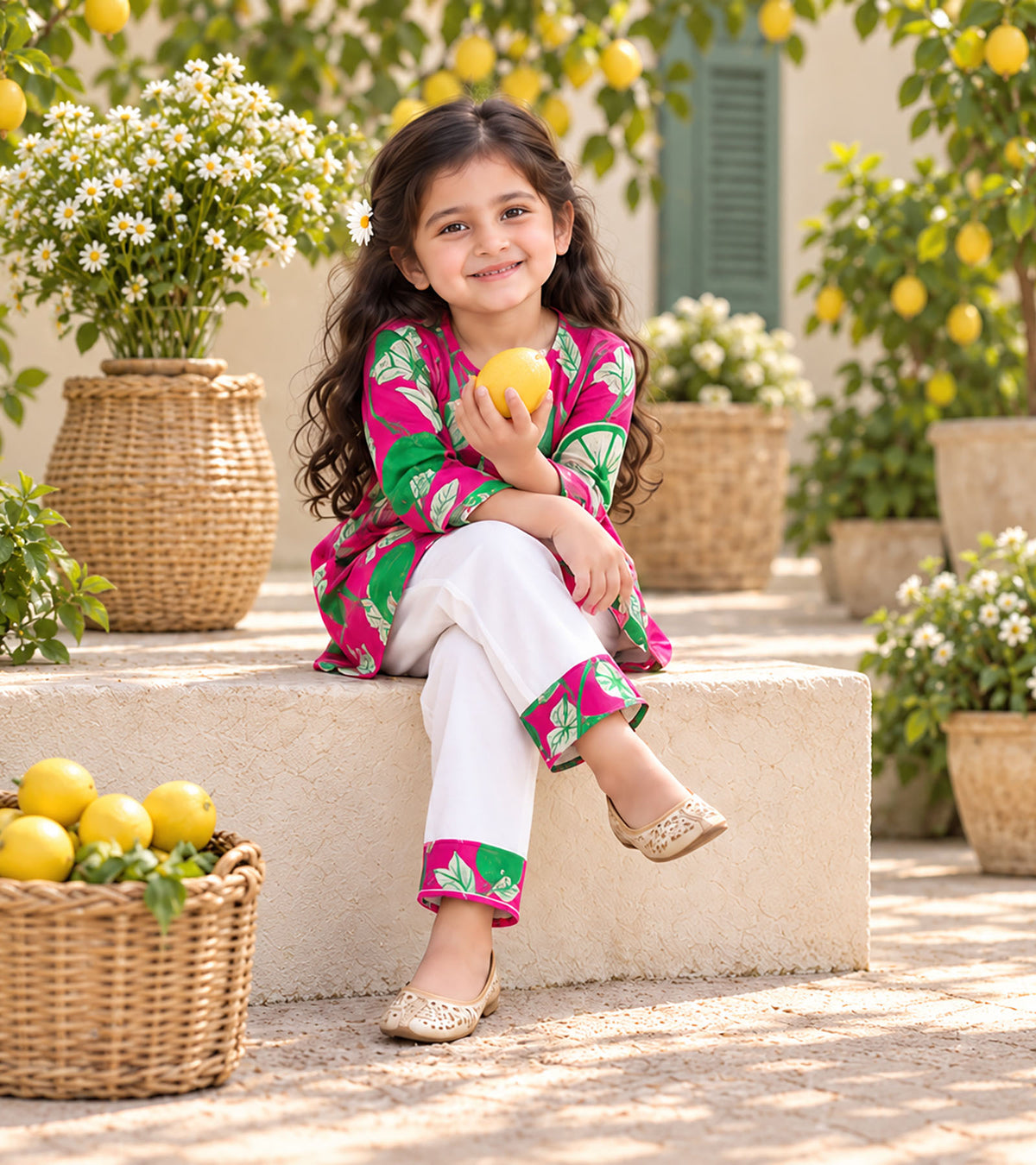 Citrus Pop Girls Pyjama Kurta Set