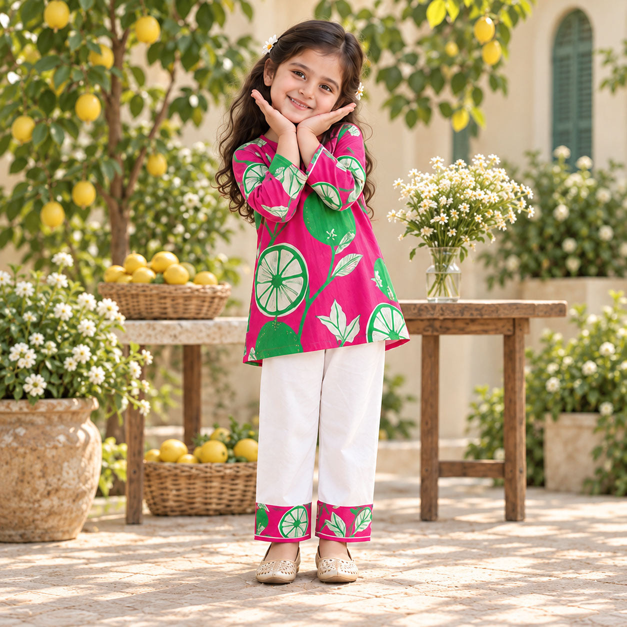 Citrus Pop Girls Pyjama Kurta Set