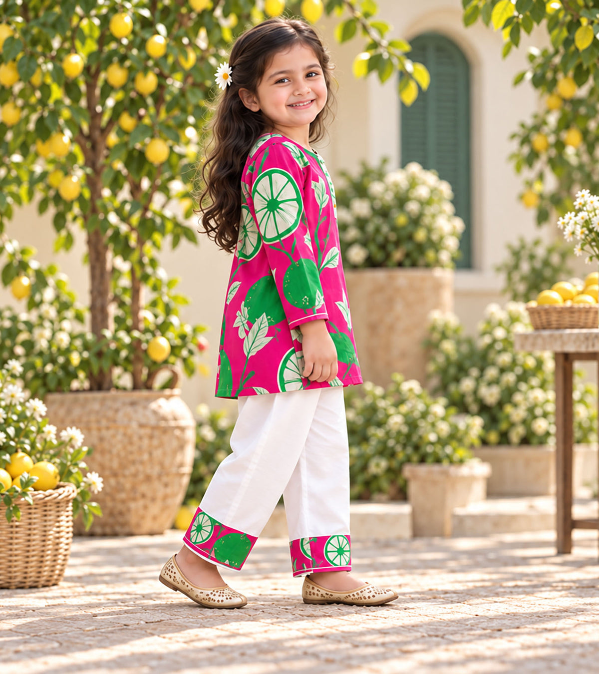 Citrus Pop Girls Pyjama Kurta Set