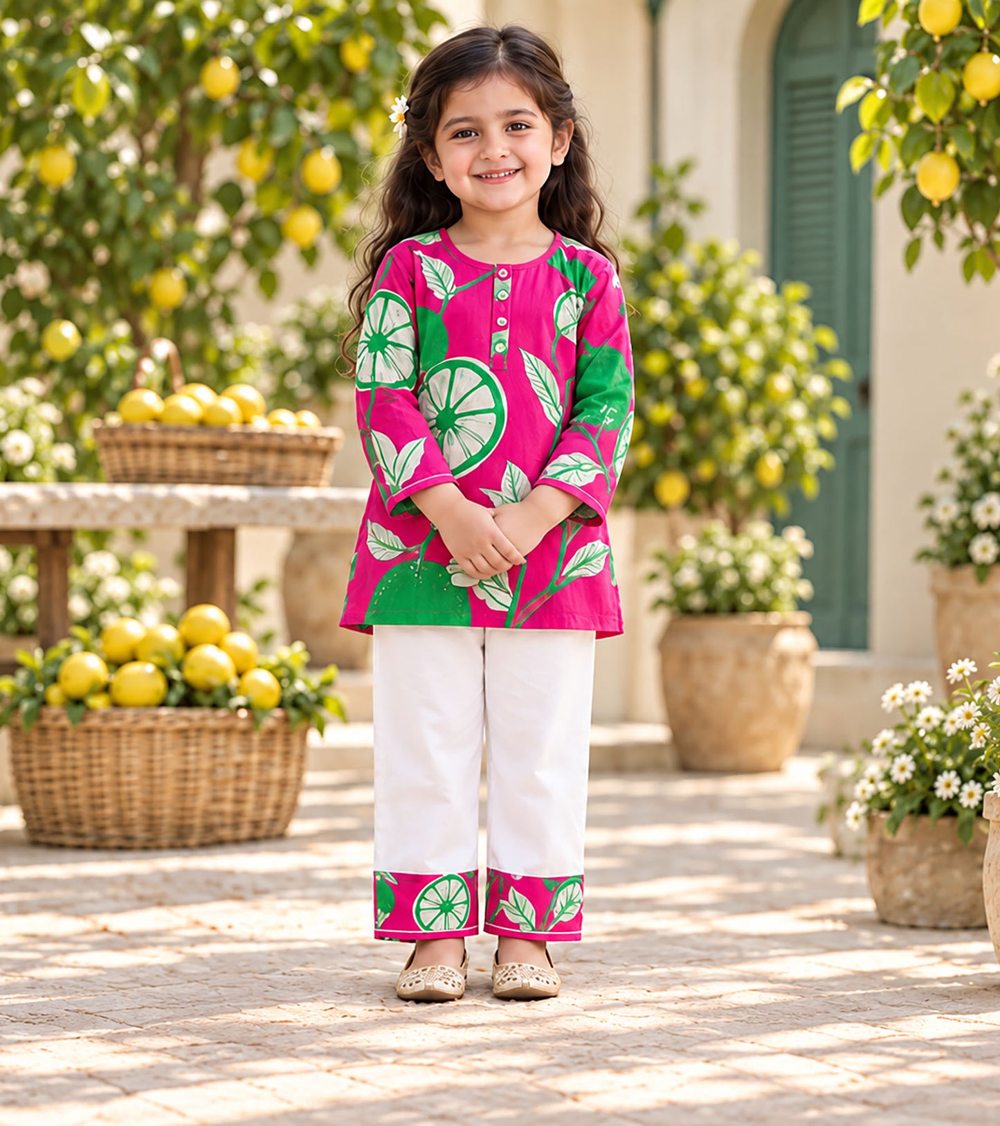 Citrus Pop Girls Pyjama Kurta Set