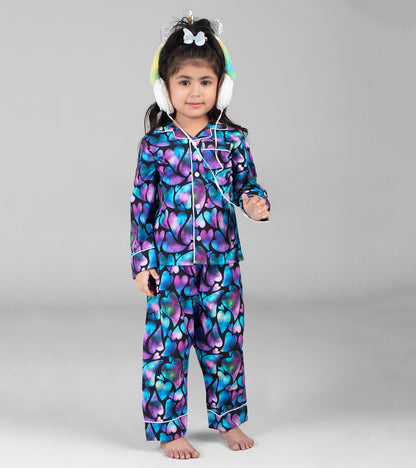 Colorful Love Printed Girls Nightsuit Set