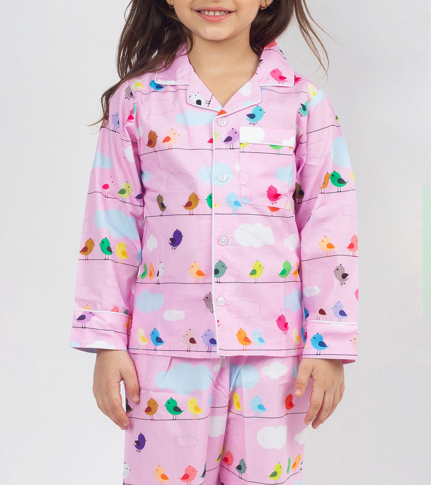 Cute Bird Printed Girls Nightsuit Set