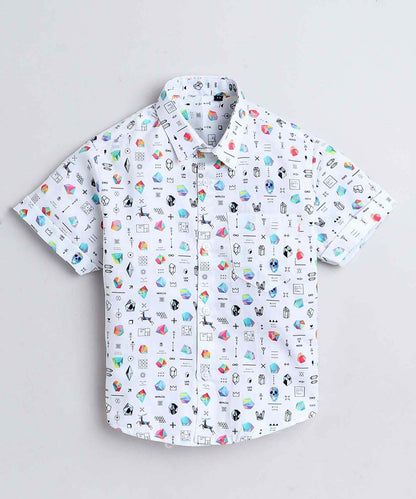 Diamond Print Pure Cotton Half Sleeve Shirt For Boys