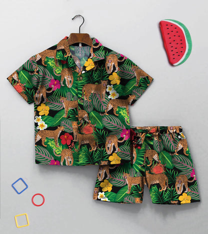 Dark Jungle Tiger Printed Boys Co ord Set