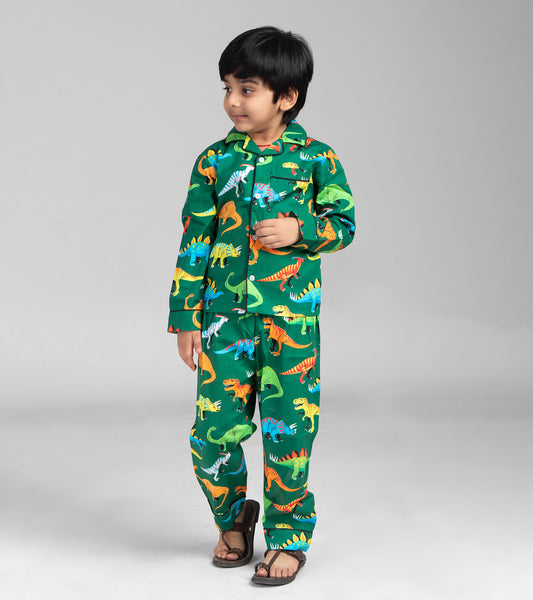 Green ground Dinosaur Printed Nightsuit Set