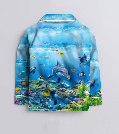 Dolphin Printed Girls Pure Cotton Nightsuit Set