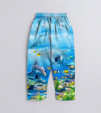 Dolphin Printed Girls Pure Cotton Nightsuit Set